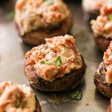 Appetizer: Fig, Prosciutto and Bleu Cheese Stuffed Mushroom Caps